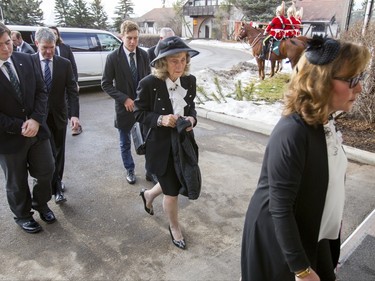 Marg Southern and other family members arrive for the funeral of Ronald D. Southern at Spruce Meadows in Calgary, Alta., on Thursday, Jan. 28, 2016. Ron Southern, a prominent philanthropist and businessman, is best known for start the Spruce Meadows show jumping facility 40 years ago and building ATCO into an international business powerhouse. Lyle Aspinall/Postmedia Network
