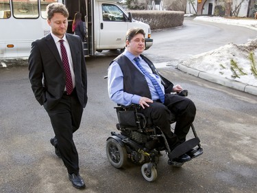 MP Kent Hehr (R) arrives for the funeral of Ronald D. Southern at Spruce Meadows in Calgary, Alta., on Thursday, Jan. 28, 2016. Ron Southern, a prominent philanthropist and businessman, is best known for start the Spruce Meadows show jumping facility 40 years ago and building ATCO into an international business powerhouse. Lyle Aspinall/Postmedia Network