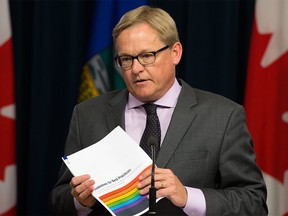 Education Minister David Eggen releases Guildlines for Best Practices: Creating Learning Environments that Respect Diverse Sexual Orientations, Gender Expressions and Gender Identities at the Alberta legislature on Wednesday, Jan. 13, 2016.