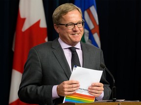 Education Minister David Eggen releases Guidelines for Best Practices: Creating Learning Environments that Respect Diverse Sexual Orientations, Gender Expressions and Gender Identities at the Alberta legislature in Edmonton on Wednesday, Jan. 13, 2016.