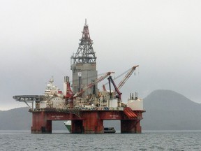 The West Hercules drilling rig in the Skaanevik fjord in western Norway.