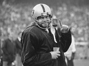 FILE - In this Dec. 27, 1976, file photo, Oakland Raiders quarterback Ken Stabler stands on the sidelines during the second half of AFC championship game against the Pittsburgh Steelers in Oakland, Calif. Boston researchers say Stabler had the brain disease CTE. Boston University confirmed the diagnosis Wednesday, Feb. 3, 2016. Stabler, who died of colon cancer at 69 in July 2015, had Stage 3 chronic traumatic encephalopathy, Dr. Ann McKee told The Associated Press. McKee said the disease was wi