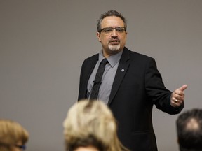FILE PHOTO: Alberta Teachers' Association president Mark Ramsankar speaks to teachers at the 90th Annual Greater Edmonton Teachers' Convention at the Shaw Conference Centre in Edmonton, Alta., on Thursday February 25, 2016. Photo by Ian Kucerak