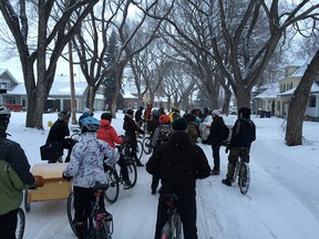 Cyclists in Saskatoon out for a winter ride.