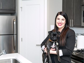 Ashley Gubenco and her dog (Boston Terrier/Pug) Mia at their home in Sonoma at Nolan Hill.