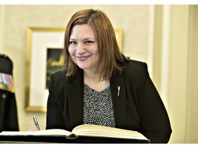 Alberta Associate Minister of Health, Brandy Payne is sworn in as a new cabinet minister in Edmonton Alta, on Monday February 2, 2016.