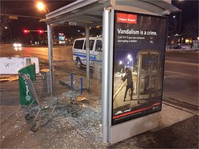 A broken bus shelter that landed a Calgarian a $500 fine.