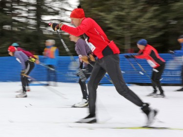 Racers in the Kananaskis Ski Marathon (a.k.a. the Cookie Race) take off from the start in the 39th annual nordic loppet in Peter Lougheed Provincial Park on Saturday February 27, 2016.
