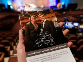 A program for the funeral of brothers Jordan and Evan Caldwell. Lyle Aspinall/Postmedia Network