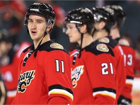 Calgary Flames Mikael Backlund during the pre-game skate before playing the Nashville Predators in NHL hockey in Calgary, Alta., on Wednesday, January 27, 2016. Al Charest/Postmedia