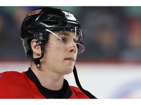 Flames rookie Sam Bennett will be working Friday as a centre. (Leah Hennel, Calgary Herald)