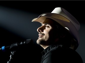 Country star Brad Paisley performs at the Scotiabank Saddledome in Calgary, Alta., on Thursday, Feb. 18, 2016. The show was part of Paisley's Crushin' It tour. Lyle Aspinall/Postmedia Network