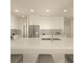 The kitchen in the Wembley model as shown on the new app by Cedarglen Homes.