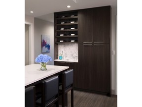 A look at storage opportunities in the kitchen of a condo at The Royal by Embassy Bosa.