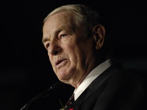 November 10, 2006 -Alberta Premier Don Getty at The memorial for the late Edmonton Eskimo Jackie Parker at Commonwealth stadium.