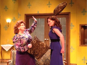 Elizabeth Stepkowski Tarhan (left) and Chantal Perron (right) in Stage West's Suite Surrender.