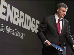Enbridge President and CEO Al Monaco is pictured during the company's annual general meeting in Toronto on May 6, 2015. The CEO of Enbridge said Friday he doesn't expect to meet a deadline to begin construction of the Northern Gateway pipeline this year and the Calgary-based company will likely seek an extension. Al Monaco said Enbridge is still working to satisfy the 209 conditions included in its 2014 permit to build the pipeline, as well as firm up commitments with shippers and get more community support.
