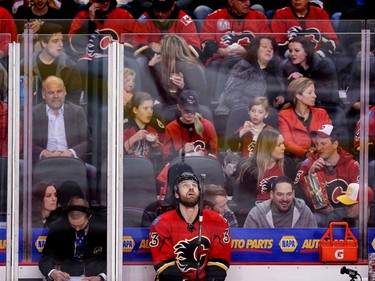 Calgary Flames Jakub Nakladal in the penalty box during a game against the Anaheim Ducks in NHL hockey in Calgary, Alta., on Monday, February 15, 2016. Al Charest/Postmedia