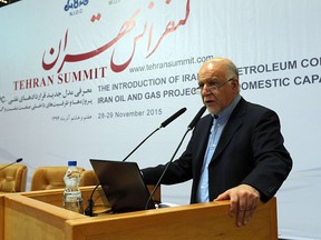 Iranian Oil Minister Bijan Namdar Zanganeh speaks during the "Tehran Summit" in the Iranian capital on November 28, 2015.