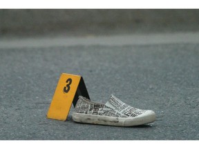 A shoe from the victim of a serious accident involving a 16-year-old female pedestrian.