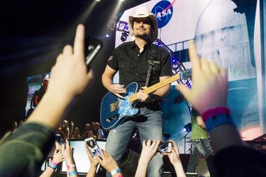 Country star Brad Paisley performs at the Scotiabank Saddledome in Calgary, Alta., on Thursday, Feb. 18, 2016. The show was part of Paisley's Crushin' It tour. Lyle Aspinall/Postmedia Network