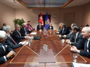 Prime Minister Justin Trudeau and Alberta Premier Rachel Notley meet with oil and gas producers at the Harry Hays Building in Calgary on Thursday February 4, 2016.