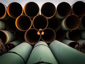 Local Input~ GASCOYNE, ND - OCTOBER 14:  Miles of unused pipe, prepared for the proposed Keystone XL pipeline, sit in a lot on October 14, 2014 outside Gascoyne, North Dakota.