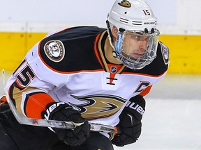 Anaheim Ducks captain Ryan Getzlaf in action against the host Calgary Flames on Feb. 15, 2016.