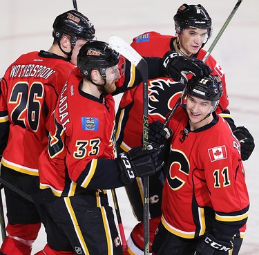 Flames defenceman Mark Giordano Flames defenceman Mark Giordano celebrates his second period goal during NHL action between the Carolina Hurricanes and the Calgary Flames in Calgary, Alta. on Wednesday February 3, 2016 at the Scotiabank Saddledome. Jim Wells/Postmedia