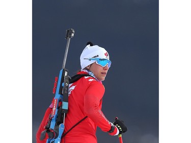 Team Canada member Rosanna Crawford  of Canmore on the ski course during training for the BMW IBU World Cup Biathlon Tuesday February 2, 2016 at the Canmore Nordic Centre. (Ted Rhodes/Postmedia)