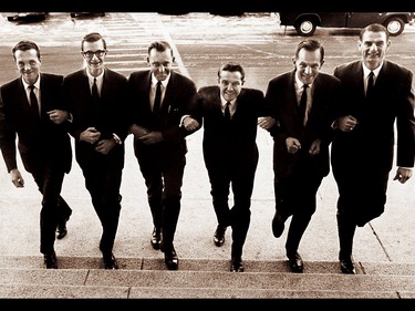 1967: The conservative rise to power began in 1967 with the election of Lougheed and five others to the legislature. from left, Len Werry, Lou Hyndman, Hugh Horner, Peter Lougheed, David Russell and Don Getty.