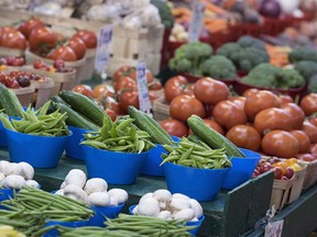 Various vegetables on display at a market in January 2016.
