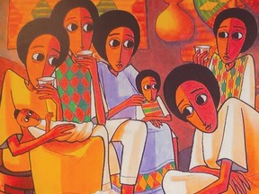 One of the paintings that adorns the walls of Ensira Ethiopian Restaurant.