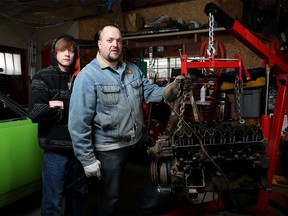 Ron Malsbury and his son Morgynn, 19, lost their jobs as welders during the layoffs hitting Alberta.They are pictured at their garage in Calgary on Tuesday, March 22, 2016.