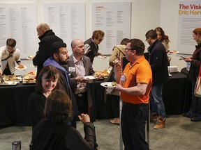 Patrons network prior to the panel at the monthly instalment of the Capital Ideas at the Glenbow Museum's ConocoPhillips theatre in Calgary on Thursday February 25, 2016.