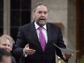 NDP Leader Tom Mulcair asks a question during Question Period in the House of Commons on Parliament Hill in Ottawa on Wednesday, Feb.24, 2016.