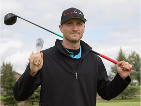 Jenn Pierce, Calgary Herald Calgary, AB; SEPTEMBER 13, 2014  -- Geoff Freeborn, former Calgary Vipers pitcher now turned long drive golf competitor poses at Woodside Golf Course before a competition in Airdrie, AB on Saturday, Sept. 13, 2014. (Jenn Pierce/Calgary Herald) For Sports story by Rita Mingo. Trax #