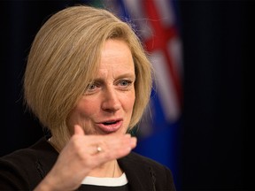 Premier Rachel Notley speaks during a press conference prior to the reading of the speech from the throne in Edmonton on Tuesday.