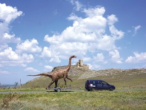 The Magyarosaurus near the Ensiala Fortress in Tulcea, Romania. See how it got there from Calgary in A Sauropod Abroad, which screens on Thursday at the Plaza.