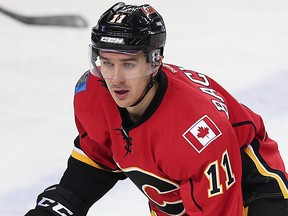 Calgary Flames Mikael Backlund during NHL hockey in Calgary on Wednesday, March 16, 2016.