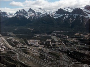 An aerial view of Canmore.
