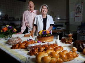 Gunther Stranzinger and his wife Elisabeth Stranzinger with some of their Easter breads at their bakery, Gunther's Fine Baking, in Calgary, Ab., on Tuesday March 8, 2016. Leah Hennel/Postmedia