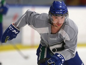 Ben Assad, the leading scorer on the AJHL's Calgary Canucks, takes off skating during practice at Max Bell Arena Wednesday, March 9, 2016. (Ted Rhodes/Postmedia)