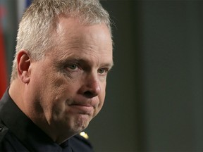 Calgary Police Chief Roger Chaffin speaks to media Thursday, March 31, 2016 in Calgary.