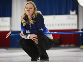Team Canada skip Chelsea Carey practices in Calgary on March 15, 2016. Chelsea Carey and her Calgary-based rink are ready for business. They will face Denmark in their first match at the women's curling world championship on Saturday.