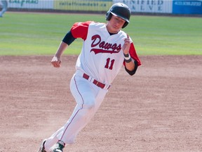 Chris Shaw, catcher with the Okotoks Dawgs.