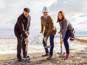 Sales manager Kevin Hatch, Avi Urban president Charron Ungar, and buyer Mila Lopez during a sod turning event for the start of construction at Jackson at Walden.