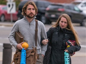 David Stephan and his wife Collet Stephan make their way to court on March 15, 2016 in Lethbridge, Alberta.