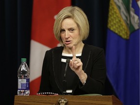Alberta Premier Rachel Notley speaks at a news conference in the Alberta Legislature on March 8, 2016 prior to the reading of the Speech from the Throne.