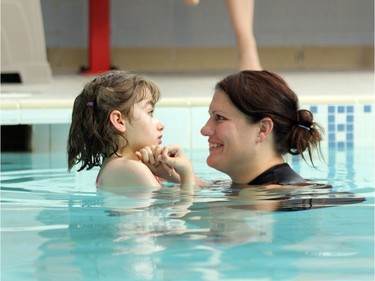 Emma, 12, who suffers from Rett Syndrome, enjoy her time in the pool at Emily Follensbee School with her Watsu therapist Tanya Salwach.